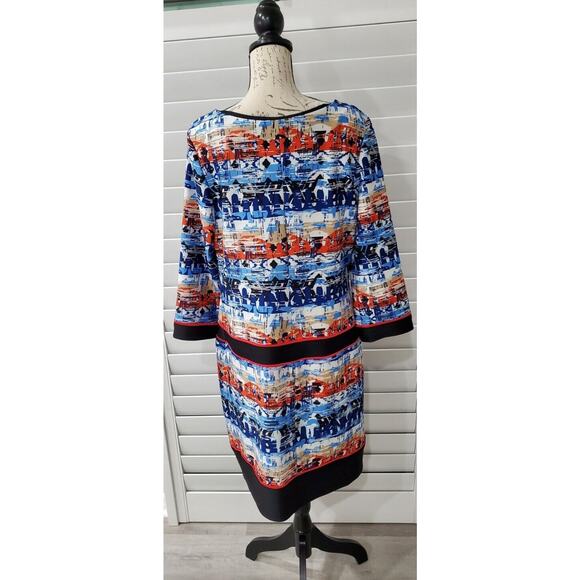 MADISON LEIGH Black Multi-color Scuba Stretch Shift Pullover Dress Size 14 - Picture 4 of 5